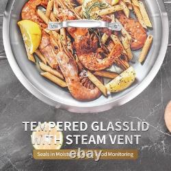 8 Quart Stainless Steel Sauté Pan with Lid, Extra Large Deep Skillet, 13 Inch