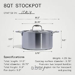 8 Quart Stainless Steel Stock Pot 5 Ply Stainless Clad Professional Cookware