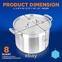 8-Quart Stainless Steel Stockpot 18/8 Food Grade Heavy Duty Large Stock Pot fo