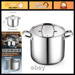 8 Quart Stainless Steel Stockpot Tri-Ply Clad Soup Pot, Induction Ready, Heavy