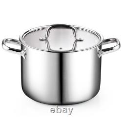 8 Quart Stainless Steel Stockpot Tri-Ply Clad Soup Pot, Induction Ready, Heavy