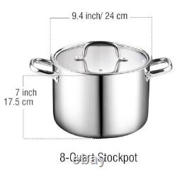 8 Quart Stainless Steel Stockpot Tri-Ply Clad Soup Pot, Induction Ready, Heavy