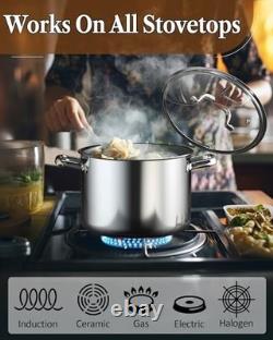 8 Quart Stainless Steel Stockpot Tri-Ply Clad Soup Pot, Induction Ready, Heavy