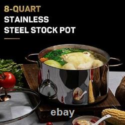 8 Quart Stock Pot, Stainless Steel Stock Pot, Soup Pot Cooking Pot with Lid