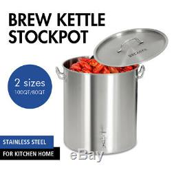 80/100 Qt Stainless Steel Stock Pot Raised Deep Steamer strainer Boil Basket