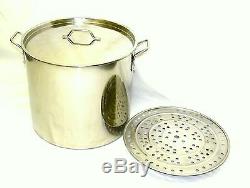 80 Qt Quart Stainless Steel Beer Brew Stock Pot Kettle Tamale Steamer Rack Lid