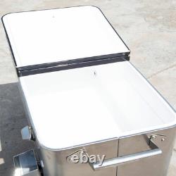 80 Quart Stainless Steel Portable Rolling Storage Cooler Cart