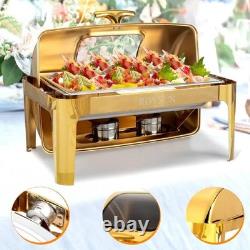 9 Quart Roll Top Chafing Dish Set Stainless Steel with 90/180° ROLL TOP Gold