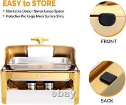 9 Quart Roll Top Chafing Dish Set Stainless Steel with 90/180° ROLL TOP Gold