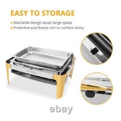 9 Quart Stainless Steel Chafing Dish Set Gold Accent Roll Top Rectangular