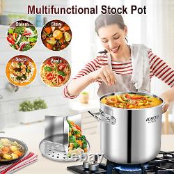 AOSION 24 Quart Stainless Steel Stock Pot With Lid, 3-IN-1 Large Heavy Duty Pot