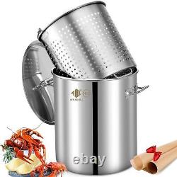 ARC 64-Quart Stainless Steel Seafood Boil Pot with Basket and Two Brown Pap