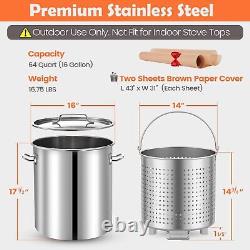 ARC 64-Quart Stainless Steel Seafood Boil Pot with Basket and Two Brown Pap