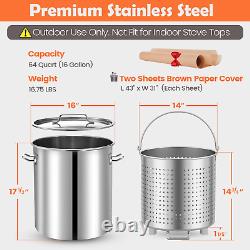 ARC 64-Quart Stainless Steel Seafood Boil Pot with Basket and Two Brown Paper, C