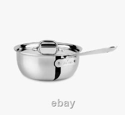 All-Clad D3 Stainless Steel 2 Quart Saucier Polished With Lid NEW