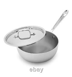 All-Clad D3 Stainless Steel 2 Quart Saucier Polished With Lid NEW