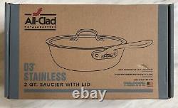 All-Clad D3 Stainless Steel 2 Quart Saucier Polished With Lid NEW