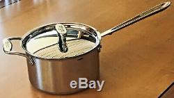 All Clad D5 Stainless Steel 4 QT Quart Saucepan Pot With Lid and Helper Handle