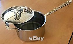 All Clad D5 Stainless Steel 4 QT Quart Saucepan Pot With Lid and Helper Handle