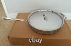 All Clad Stainless Steel Copper Core 6 Quart Sauté Frying Pan + Lid. 13.5 inch