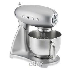 BRAND NEW SMEG 600 WATT 5-QUART BOWL 1950s STYLE RETRO PRO STAND MIXER SILVER