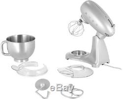 BRAND NEW SMEG 600 WATT 5-QUART BOWL 1950s STYLE RETRO PRO STAND MIXER SILVER