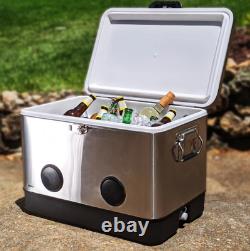 BREKX 54 Quart Party Cooler with Bluetooth Speakers Stainless Steel