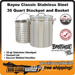 Bayou Classic 36 Quart 20 Gauge Stainless Steel Stockpot Lid Basket 1136