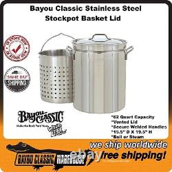 Bayou Classic 62 Quart 20 Gauge Stainless Steel Stockpot Lid Basket 1160