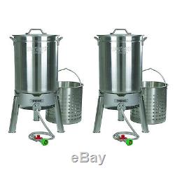 Bayou Classic Stainless Steel 44 Quart Seafood & Crawfish Cooker Kit (2 Pack)