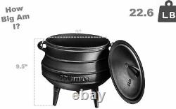 Bruntmor Pre-Seasoned Cast Iron Potjie African Pot With Wooden Crate 7-Quart