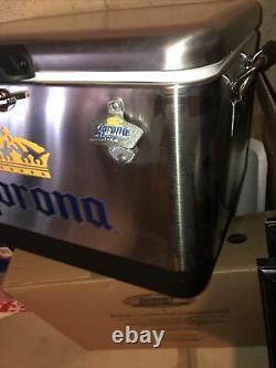 CORONA Ice Chest Cooler with Bottle Opener & LOCK 51L /54 Quart STAINLESS STEEL