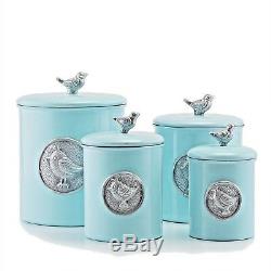 Canister Set Bird Blue Kitchen Counter Top Storage Containers Flour Sugar Coffee
