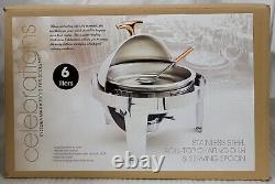 Celebrations 5 Piece 6.3-Quart Stainless Steel Round Chafing Dish Set, Roll Top