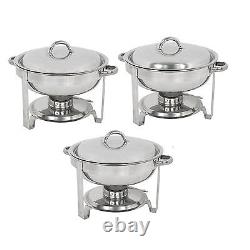 Chafing Dish 5 Quart Stainless Steel Full Size Tray Buffet Catering 3 Pack Round