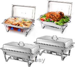 Chafing Dish Buffet Set 4 Packs 9.5Quart Stainless Steel Foldable Rectangular US