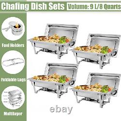 Chafing Dish Set 4 PCS Stainless Steel Buffet Chafer Kit Stainless Steel 8 Quart