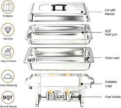 Chafing Dishes for Buffet, 4 Pack 9 Quart Stainless Steel Chafer Set Foldin