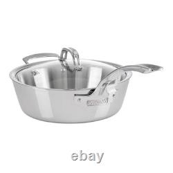 Contemporary 3-Ply Deep Frying Pan with Glass Lid, 3.6 Quart Stainless Steel