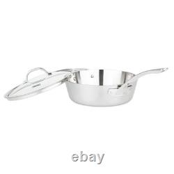 Contemporary 3-Ply Deep Frying Pan with Glass Lid, 3.6 Quart Stainless Steel