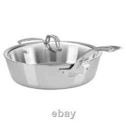 Contemporary 3-Ply Deep Frying Pan with Glass Lid, 4.8 Quart Stainless Steel