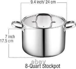 Cook N Home Stainless Steel Stockpot 8 Quart, Tri-Ply Clad 8 Quarts, Silver
