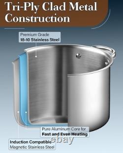 Cook N Home Stainless Steel Stockpot 8 Quart, Tri-Ply Clad 8 Quarts, Silver