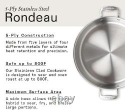 Cookware 10 Quart Stainless Steel Rondeau Pot With Lid Stainless Clad 5 Ply Co