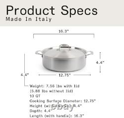 Cookware 10 Quart Stainless Steel Rondeau Pot With Lid Stainless Clad 5 Ply Co