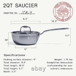 Cookware 2 Quart Stainless Steel Saucier Pan 5 Ply Stainless Clad Profe