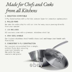 Cookware 3 Quart Stainless Steel Saucier Pan 5 Ply Stainless Clad Profe