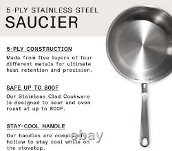 Cookware 3 Quart Stainless Steel Saucier Pan 5 Ply Stainless Clad Professi