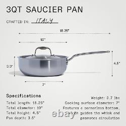 Cookware 3 Quart Stainless Steel Saucier Pan 5 Ply Stainless Clad Professi