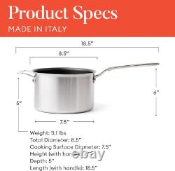 Cookware 4 Quart Non Stick Sauce Pan Stainless Clad 5 Ply Construction Mad